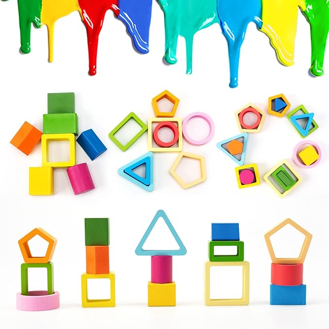 Montessori Toys for 1 2 3 Year Old Boys Girls-Wooden Sorting & Stacking Toys for Baby Toddlers,Educational Shape Color Sorter Preschool Kids Gifts…