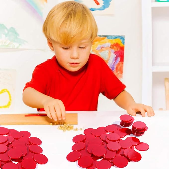 Coopay 300 Pieces Plastic Learning Counters Disks Bingo Chip Counting Discs Markers for Math Practice and Poker Chips Game Tokens,1 Inch (Red Style 1)