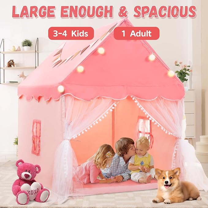 EagleStone Large Kids Play Tent with Star Light, Padded Mat,Toddler Tent Indoor,Playhouse for Toddlers, Boys, Girls, Indoor Bed Tent Gift Toy
