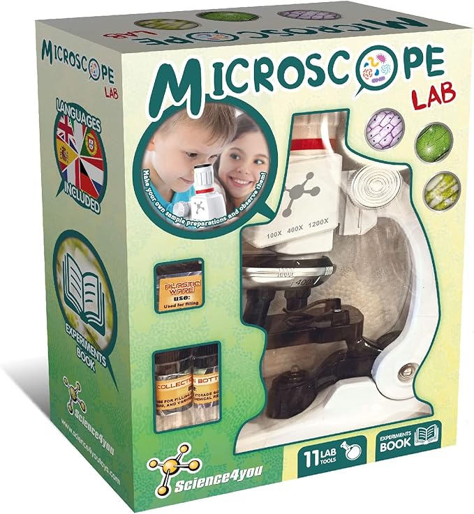 Science4you Microscope Lab - Kids´ Microscope Kit for 8+ Year Old + Manual with Experiments + 11 Lab Tools, Educational Science Toy and Gift for Kids 6 7 8 9 10 11 12+ Year olds