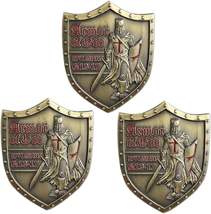 Put On The Whole Armor of God Challenge Coin Eph 6:13-17 3D Religious Collectible Coin (Pack of 3)