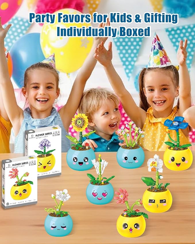 ICEKO KN 8 Pack Party Favors for Kids Building Set-494PCS Mini Succulent Flowers Building Blocks Sets for Classroom Prizes,Goodie Bag Stuffers,Birthday Children's Day Gifts for Boys Girls 6+