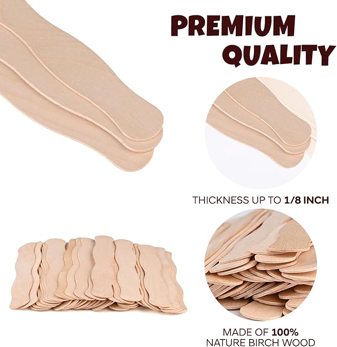 8" Jumbo Wood Wavy Popsicle Sticks,50 Pcs Fan Sticks,Fan Handles,Extra Large Natural Wood Craft Sticks,Jumbo Sticks for Wedding Programs,Waxing,Craft Project,DIY Classroom Crafts,Woodcraft