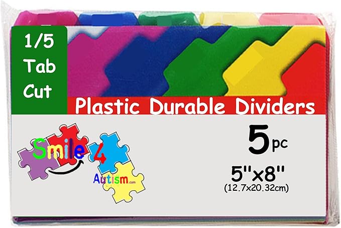 5 Small Color Dividers/Tabs Set (8”x5 Half Sheet) Perfect to Keep Your Loose Photo/Picture Symbol Communication Cards Organized. Autism ABA,ADHD, Language & Apraxia Aspergers