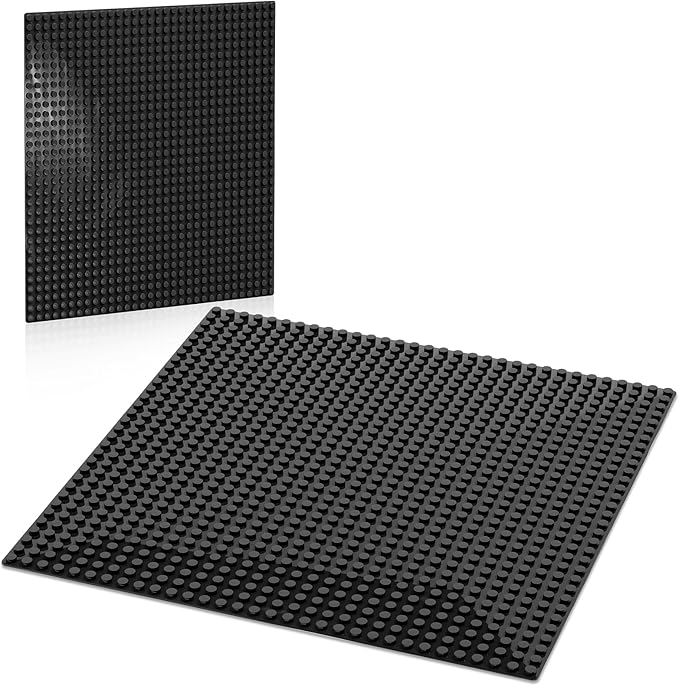 Classic Baseplates Building Plates, 2 Pack 10" x 10" Building Bases Compatible with All Major Brands, Classic Basplates for Bricks (Black)