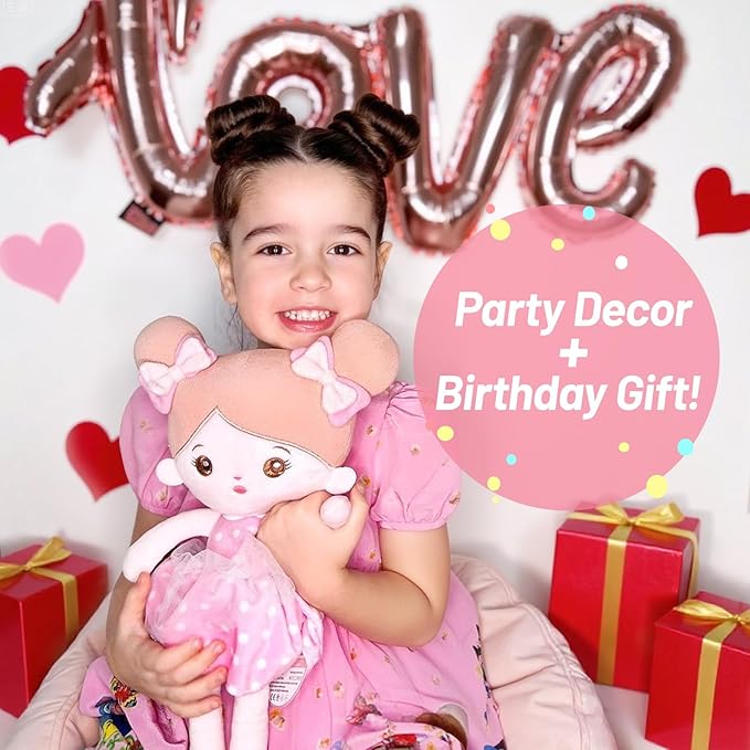 OUOZZZ 13" Soft Baby Doll Toys for 1 + Year Old Girl Gifts, Birthday Gifts for 1 Year Old Girl Christmas Plush Toys Gift for Toddler Kids Pink Dress