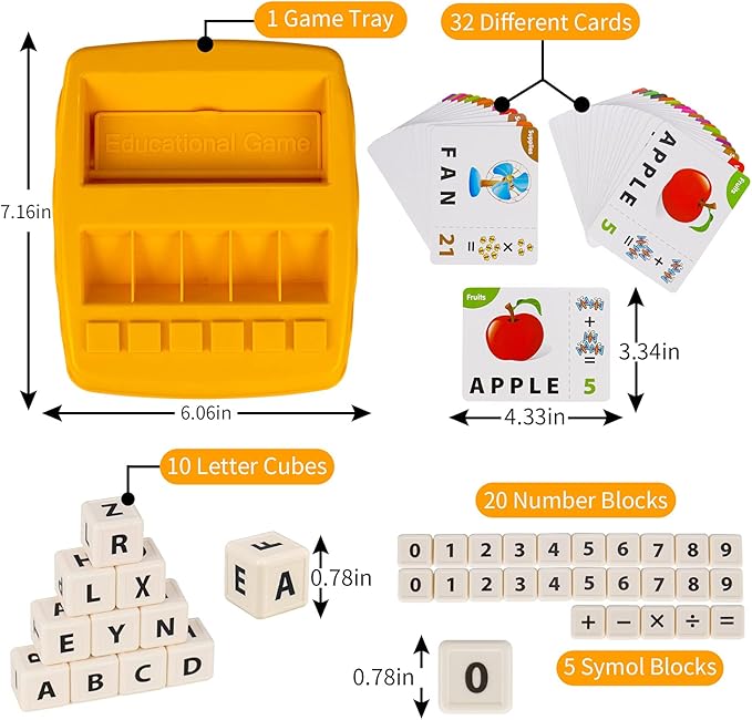 Educational Toys for Kids Ages 3-8, Matching Letter Spelling Game ABC Math Learning, Xmas Birthday Party Gifts for 3 4 5 6 7 8 Year Olds Boys and Girls Yellow