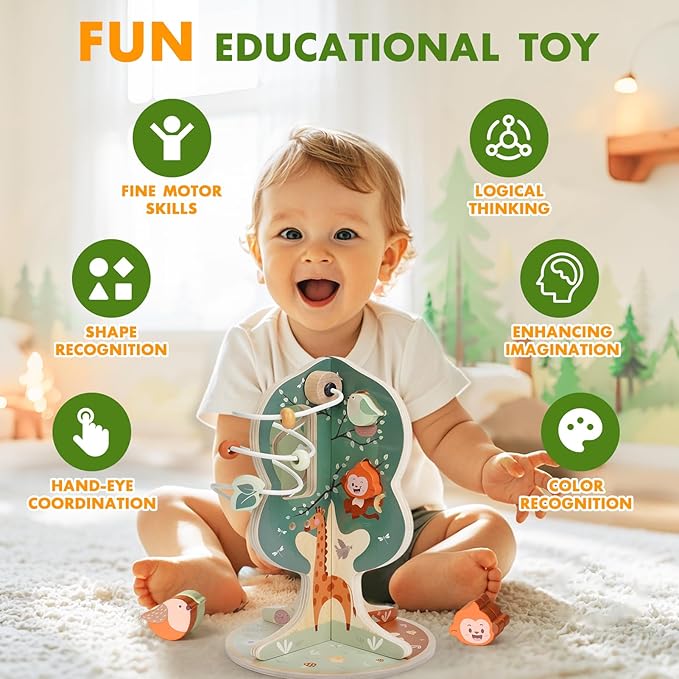 Joyreal Montessori Toys for 1 Year Old - 8-in-1 Wooden Activity Cube, Montessori Baby Activity Center for 1+ Year Old, Educational Toy for Toddlers, Ideal Gift for Boys and Girls with Seasonal Theme