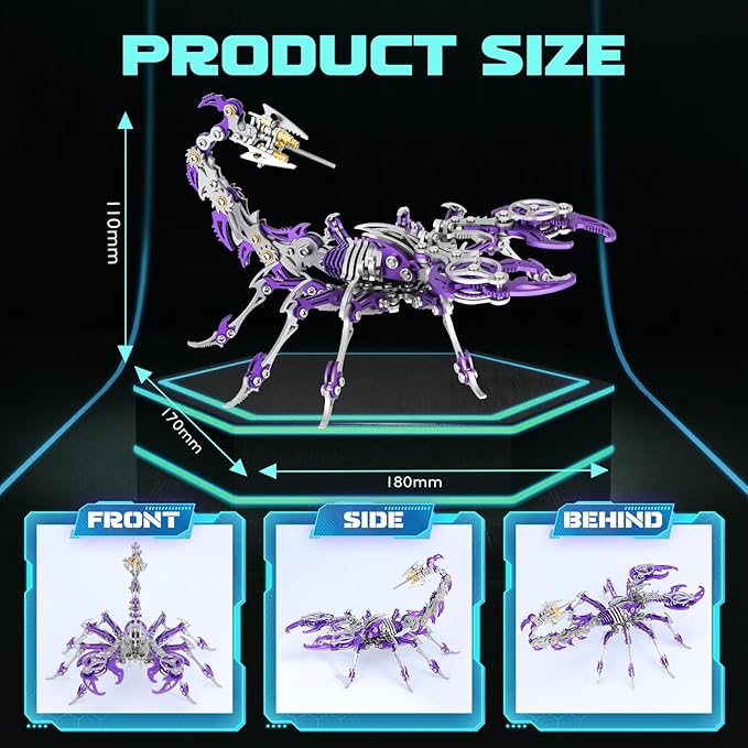 3D Metal Scorpion Puzzle - Laser-Cut DIY Challenge, Lifelike Collectible Decor for Adults & Teens, for Puzzle Enthusiasts & Nature Lovers(Purple)