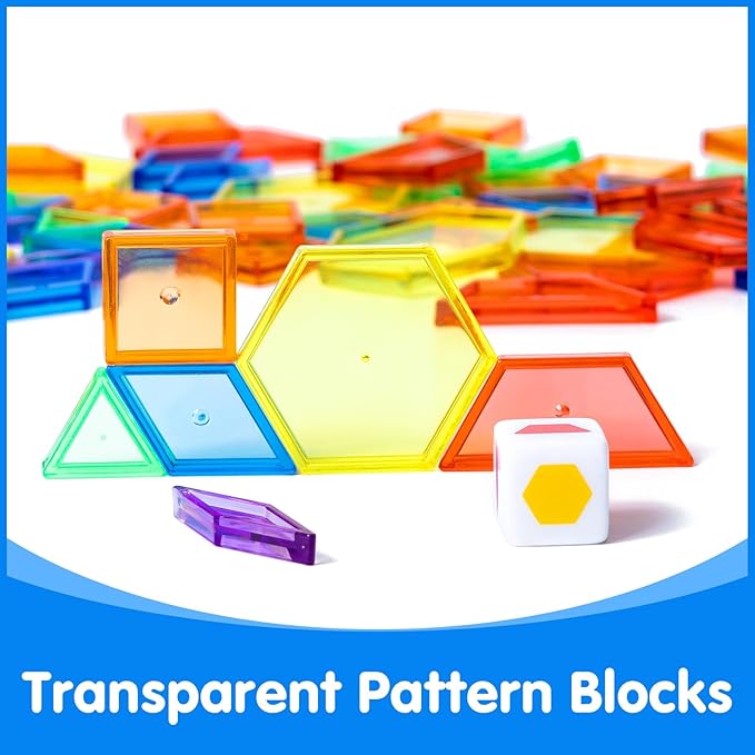 140 Pcs Translucent Pattern Blocks - Educational Light Table Manipulatives and Accessories - Fun and Engaging Geometric Shapes
