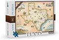 Texas State Map Cardboard Jigsaw Puzzle - 1000 Pieces, Hand-Illustrated - Educational, Family Activity, Ages 7+, Includes Poster - 25.4 x 19.8