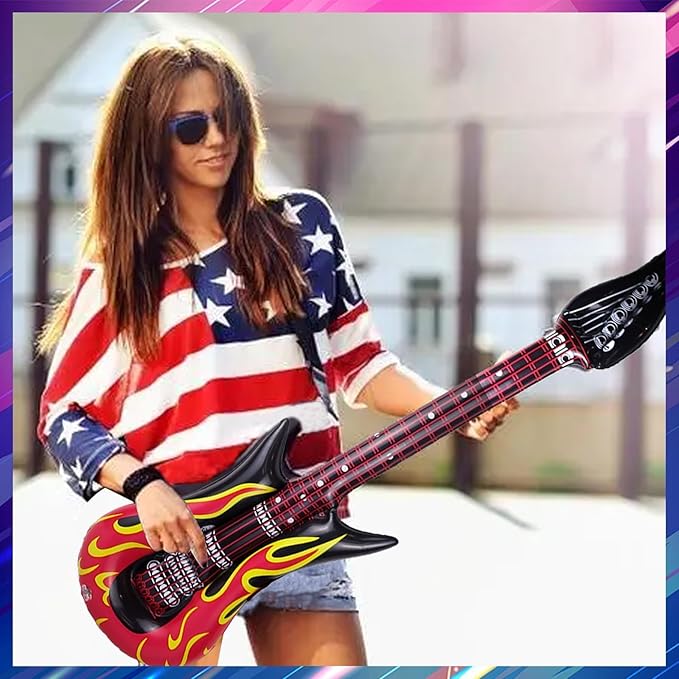 10pcs Inflatable Instruments Party Props Rock Star Toy Set Inflatable Saxophone Bass Rock Microphone Rock Electric Guitar Recorder Suitable for Various Music Parties(Versatile Style)