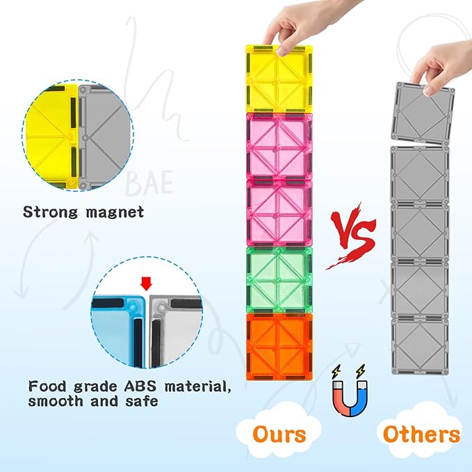 100 Piece Set Magnet Building Tiles Toddler Toys Magnetic 3D Blocks Construction Playboards for Kids Ages 3-12