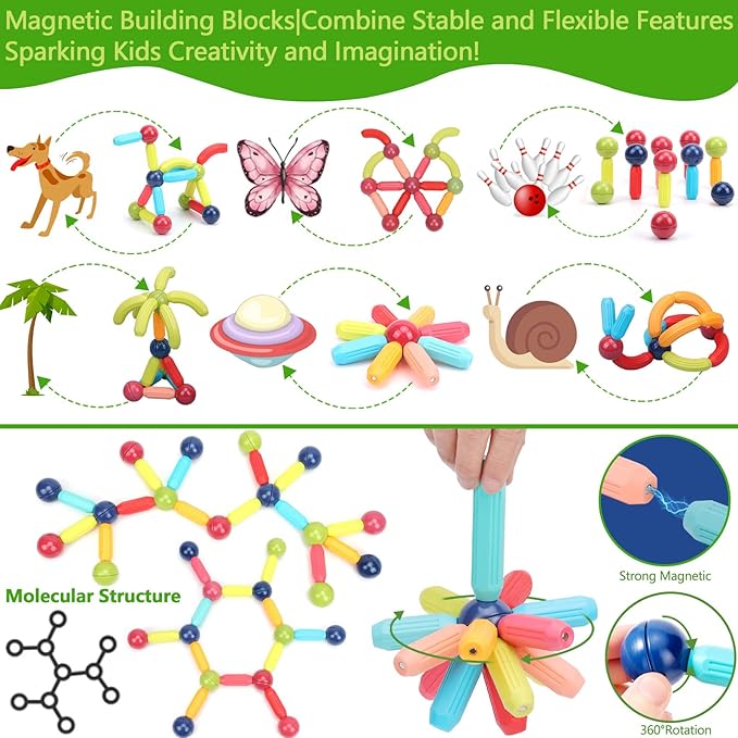 COUOMOXA 74pcs STEM Magnetic Toy: Educational Building Blocks Set for 3 4 5 6 7 8 9 Years Old Kids - Puzzle Toys for Kids Age 3-9 Home School - Birthday Gift for Boys Girls