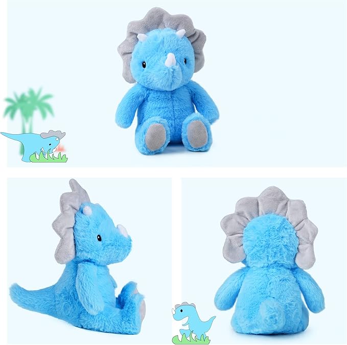VANLINNY Blue Dinosaur Stuffed Animals, 9" Soft Dinosaur Plush Toys for Boys, Cute Triceratops Figure, Birthday Xmas Gifts for Grandkids Boys Toddlers and Girls 3 4 5 6 7 8 Year