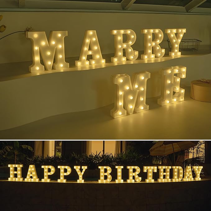 Foaky Rechargeable LED Letter Lights Sign Marquee Light Up Letters Sign for Night Light Wedding/Birthday Party Christmas Lamp Home Bar Decoration (E)