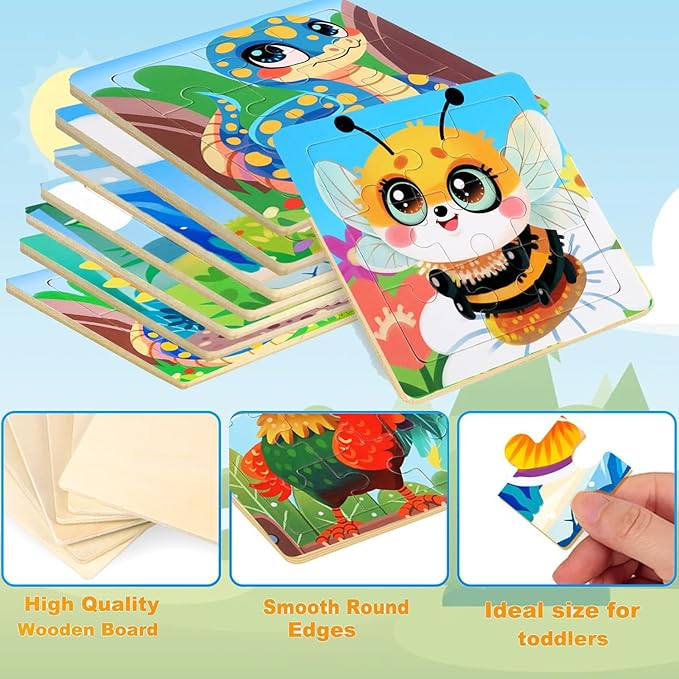 8 Pack Jigsaw Puzzles for Toddlers 1-2 3-6, 9 Piece Farm Animal Wooden Puzzles for Toddlers, Children Learning Educational Puzzles Toys for Boys Girls (Style 1)