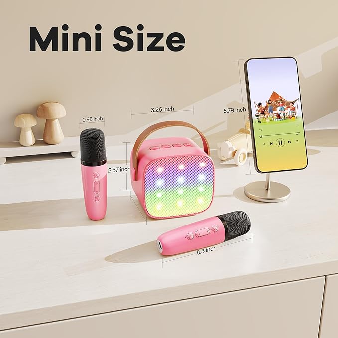 Mini Karaoke Machine for Kids Adults, Portable Bluetooth Speaker with 2 Wireless Microphones, Most Popular Toys Birthday Gifts for Girls 4, 5, 6, 7, 8, 9, 10, 11, 12+ Years Old Toddler Teens（Rose）