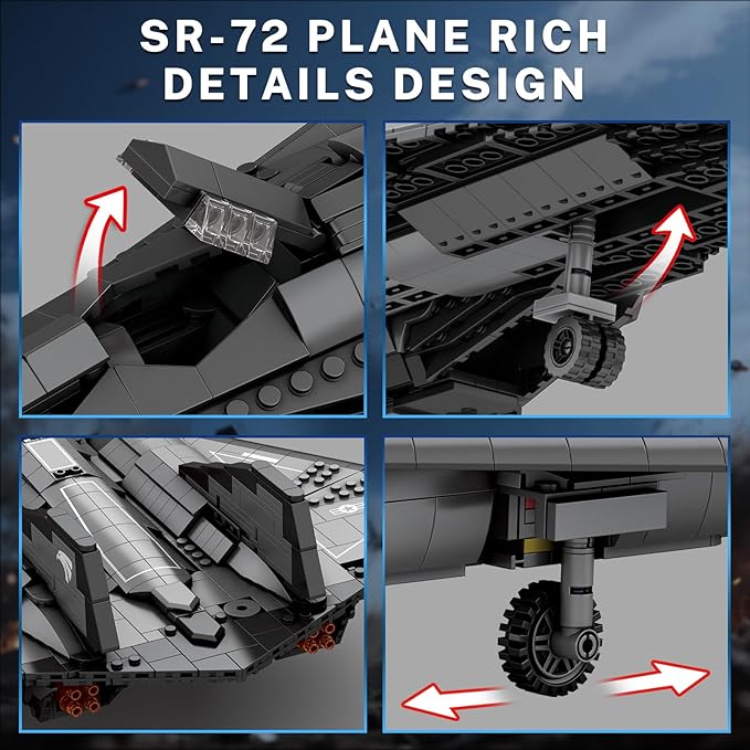 Reobrix SR-72 Reconnaissance Fighter Jet Building Set, Military Airplane Toys Construction Set 33039, Model Plane Kit Aviation Collection, Gifts for Teens 14+, Adult and Military Fans