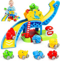 YGJT Toddler Toys for 1-3 Year Old Boys and Girls, Dinosaur Slide with 4 Dino Cars Montessori Toys Set for Baby 12-18 Months, Educational First Birthday Gifts Learning Push Track for Children Ages 1-3