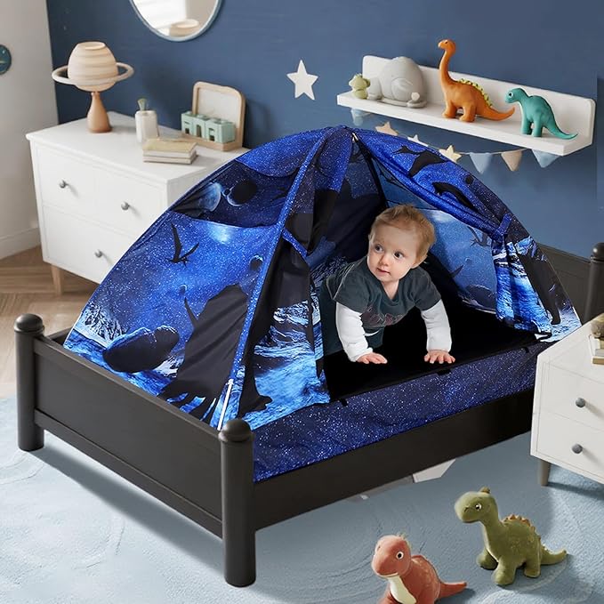 Kid Bed Tent -Twin Play Tent Baby Toddlers Dream Playhouse for Bedroom Decor Indoor Games Twin Size Bed Canopy by CRAWLBO(Dinosaurs)