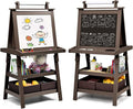Costzon Kids Art Easel, 3 in 1 Double-Sided Wooden Easel w/Magnetic Whiteboard, Chalkboard & Paper Roll, 2-Tier Rack w/ 2 Storage Boxes, Standing Easel for Kids, Toddlers, Boys, Girls (Coffee)