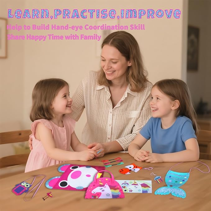 Kruft in Joy My First Sewing Kit Fun Felt Craft for Kids-8 Easy DIY Project twiggle Stuffed Animal Doll Plush Pillow Bag Charms Unicorn Mermaid Bear Fox Owl,Learn to Sew Embroidery Gift for Girl 5 12