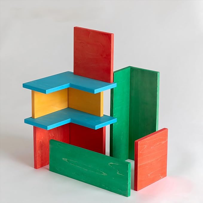 AVDAR Wooden Rainbow Stacking Toy, 11Pcs Wood Rainbow Stacker Geometrical Building Boards, Colorful Montessori Educational Toys for Boys Girls Gifts