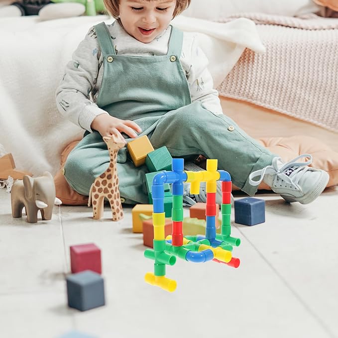 STEM Building Blocks Toy, Plastic Tube Locks Construction Building Blocks Set Educational Tube Learning Toy for Boys Girls