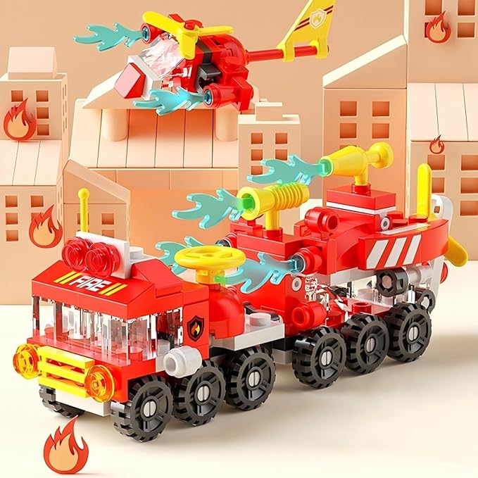 Forest Fire Truck Building Blocks (134-Piece) | 6-in-1 STEM Toy for Kids Ages 6-12 | Creative Construction Set with Fire Engine, Rescue Vehicles & Emergency Scenes | Gift for Boys & Girls