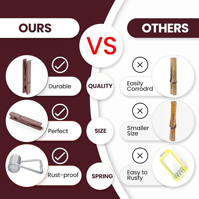50PCS Colored Wooden Clothespins, 2.9inch Brown Clothes Pins for Clip Pictures Photos Decorative, Small Colorful Wood Decoration Closepins Clips