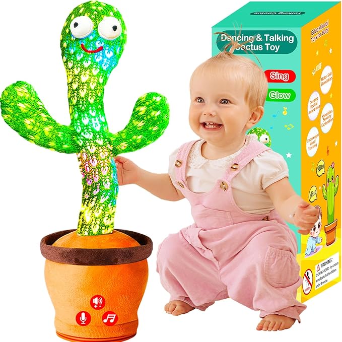 Volume Adjustable Dancing Talking Cactus Toy, Interactive Baby Toys Mimicking Singing Repeating, Kids Baby Toys Gifts for Boys Girls, for Grandkids, Stocking Stuffers for Kids