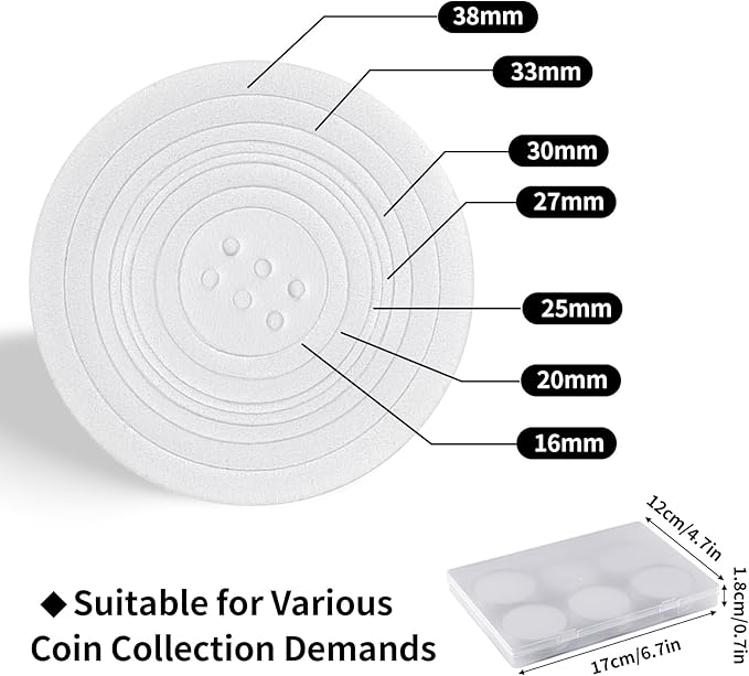 10PCS Clear Coin Capsules, Silver Dollar Coin Holder, Coin Holders for Collectors, Plastic Coin Case with Adjustable Gasket & Organizer Box for Morgan Silver Dollar | 16/20/25/27/30/33/38/46mm