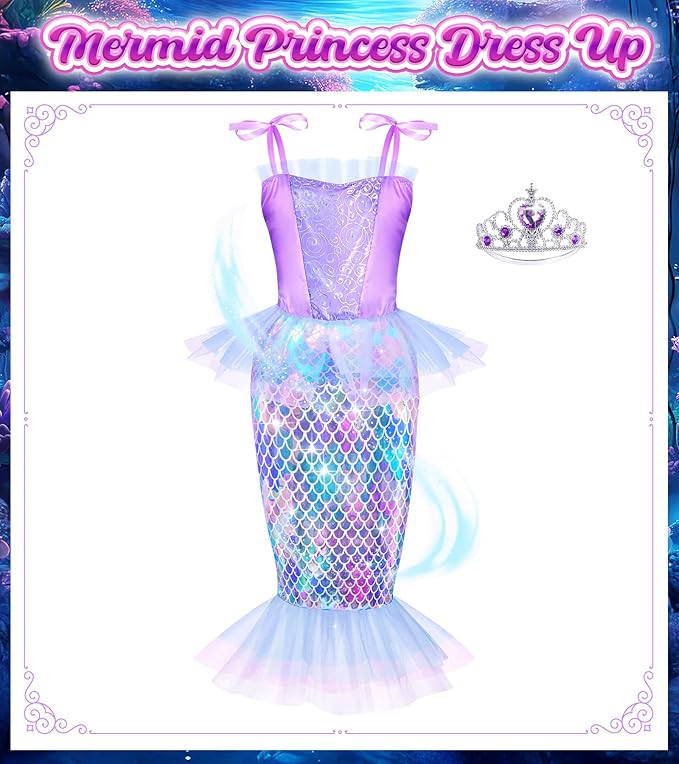 Princess Dress Up Clothes for Little Girls, 16 PCS Princess Toddler Dress Up Costumes, Kids' Dress Up Pretend Play Toys Gifts for Toddlers, Mermaid Dress Up Set with Accessories for Girls 3 4 5 6