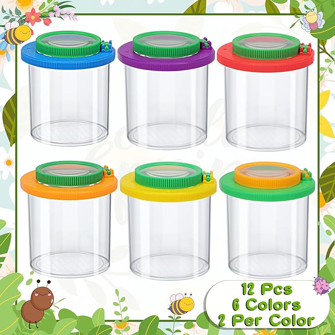 Coopay 12 Pieces Magnifying Insect Box Bug Viewer Critter Insect Cage Bug Magnifier Container Bug Catcher Cage Bug Jar Collecting Kit for Children, Kids Science Nature Exploration Tools
