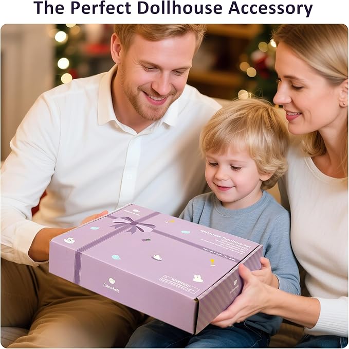 Wooden Dollhouse Furniture Set, 36Pcs Dollhouse Accessories for 6 Rooms, Full‑Home Pretend Play Furniture Toys, Birthday Gift for Toddlers Age 3+