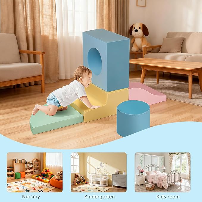 MIND&ACTION Climbing Toys for 1 Year Old, 5-Piece Baby Foam Climbing Blocks for Toddler 1-3, Soft Play Set Kid's Indoor Climbers & Play Structures