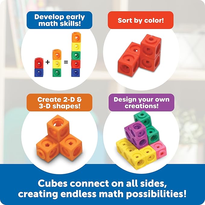 Learning Resources MathLink Cubes - Set of 100 Cubes, Ages 5+ Kindergarten, STEM Activities, Math Manipulatives, Homeschool Supplies, Teacher Supplies