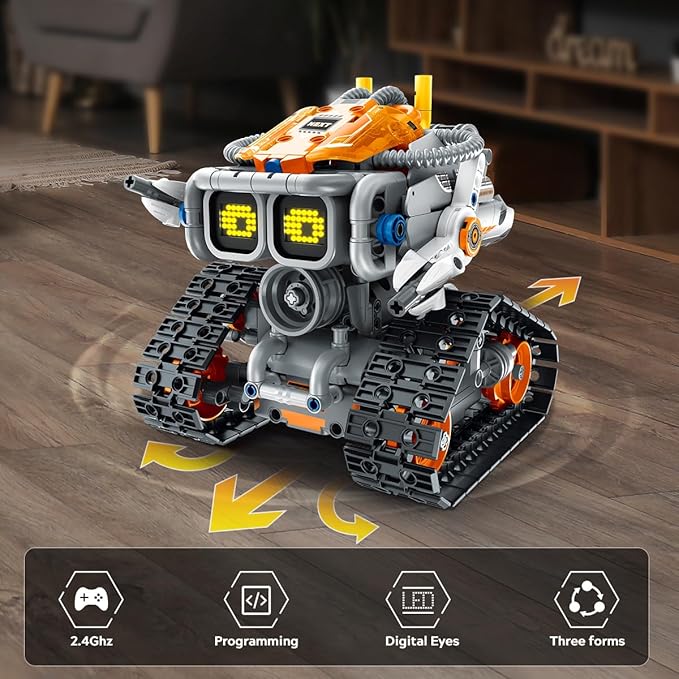 HOGOKIDS Changeable Expressions Robot Building Sets - 3 in 1 Remote & APP Supported Robotic Building Toy Having Sound Effect, Rechargeable RC Robot Birthday Present for Kids Age 6+ Boy & Girl (451PCS)