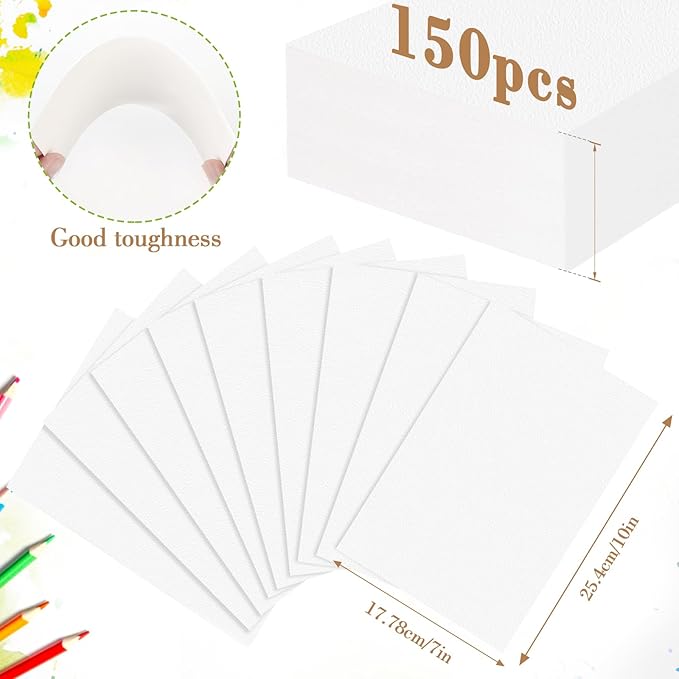 150PCS 7x10 Watercolor Paper Bulk, 140lb/300g Cold Press Thick Water Color Paper Pad for Kid Child Adult, White Art Paper for Drawing Painting Markers Gouache, Textured Cotton Paper Sheets