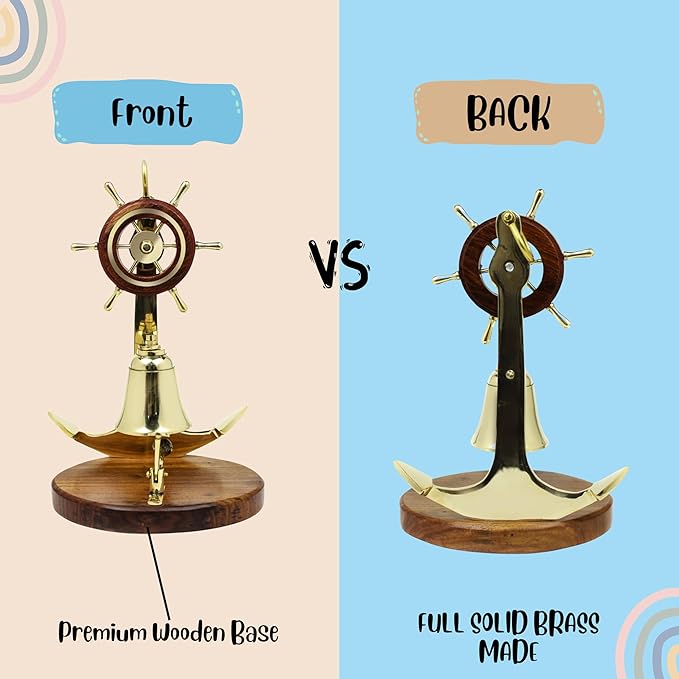 Nagina International Anchor Studded with Nautical Ship Wheel Mounted Premium Polished Brass Desk Decor Yet Office Call Bell | Innovative New Gifts Ideas for Marine Lifestyle