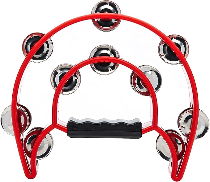 Musfunny Tambourine with Double Row Metal Jingles Hand Held Percussion Tambourines Musical Educational Instrument Gifts for Adults KTV Party (Red)