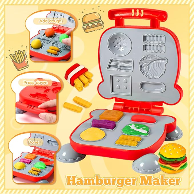 59 PCS 3 in 1 Dough Sets for Kids Ages 3-4-8, Art Crafts Dough Tools Kit, Ice Cream Playset Noodle Hamburger Maker Machine, Kitchen Creations Food Play Toys Toddlers Boys Girls