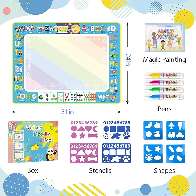Water Doodle Mat Kids Mess Free Coloring Doodle Mat Toddlers Educational Toys for 3 4 5 6 7 8 Years Old with Magic Pens 2025 Educational Toys Birthday