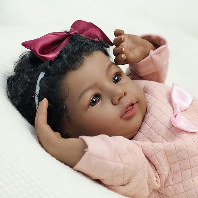 Realistic Reborn Baby Doll Black Girl – 18 Inch Lifelike African American Newborn, Real Life Handmade Soft Body with Accessories Gift Set for Kids 3+