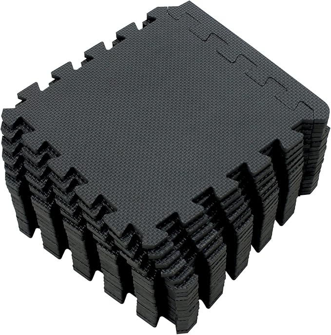 Yostrong® 18 Tiles Interlocking Puzzle Foam Baby Play Mat with Straight Edges for Playing - EVA Babies Crawling Mat | Rubber Floor Work Out Mats for Home Gym. Black. YOC-Db18S18