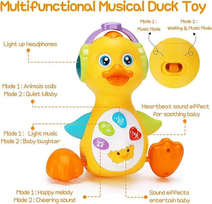 Tsomtto Baby Musical Duck Toy Dancing Crawling Tummy Time, Light Up Infant Toys 0-3-6 6-12 12-18 Months Halloween for 1 2 Year Old Boys Girls Baby Learning Development Toddler Toys Age 0-2