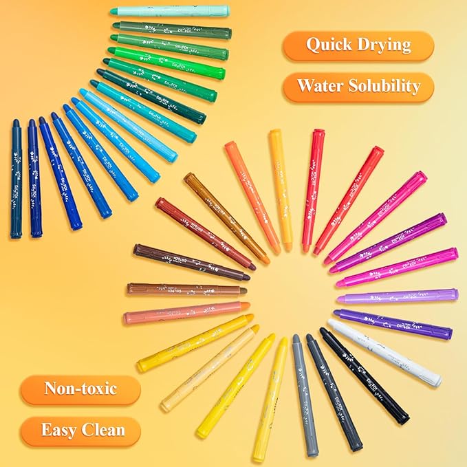 M&G 36 Colors Solid Tempera Paint Sticks for Kids, Washable Non-toxic, Quick Drying, Works Great on Paper Wood Glass Ceramic Canvas, Paint for Kids and Toddlers