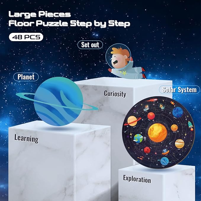 TAOZI&LIZHI Solar System Puzzles for Kids Ages 4-6, 6-8, Large 48 Pieces Round Space Planets Toddler Puzzle Age 2-4, Jigsaw Floor Puzzles for Kids Ages 3-5, Puzzles Gifts for Boys Girls Children