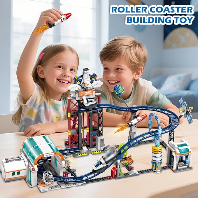 Space Roller Coaster Building Sets - Rollercoaster Building Toy with Rocket, Lift Platform, Satellitesr, Carriage, Food Cart, 926PCS Space Adventure Park for Adults Teens Kids Boys Ages 8-12